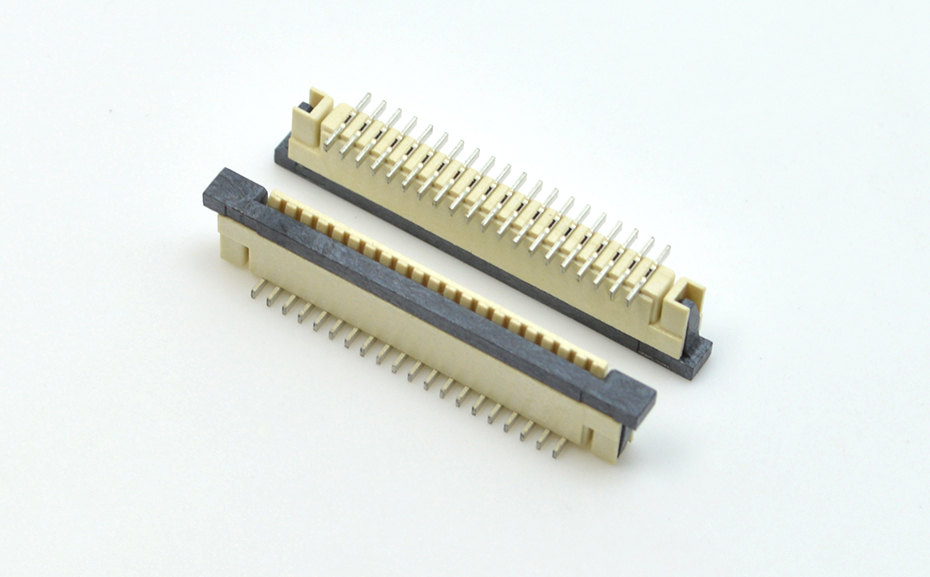 接插件FFC/FPC连接器 1.0MM 32P 一字脚 立贴带锁 扁平电缆连接器